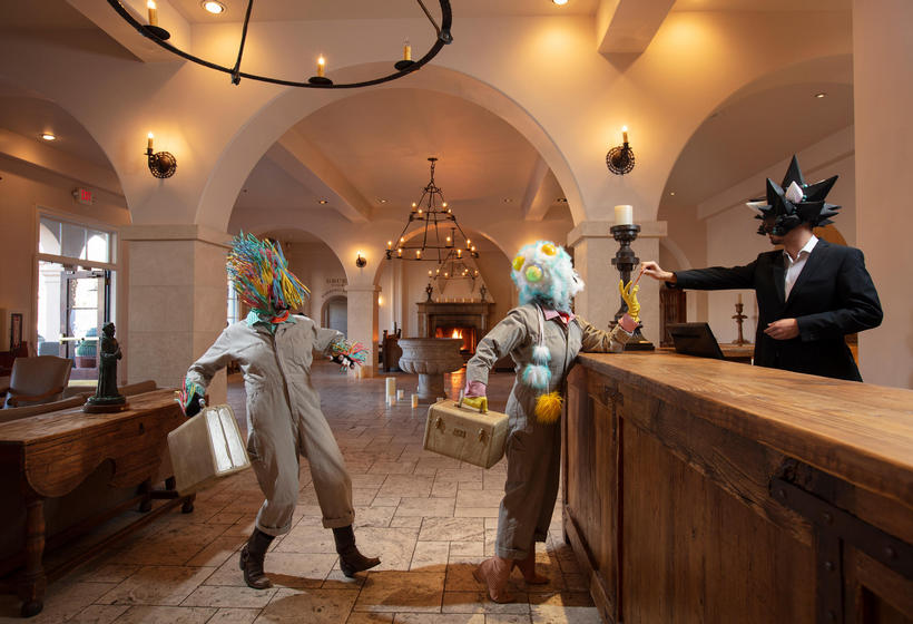 Meow Wolf characters in Hotel St. Francis lobby